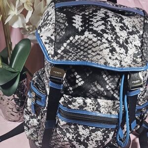 Coach Black/White Backpack with Blue Leather Trim